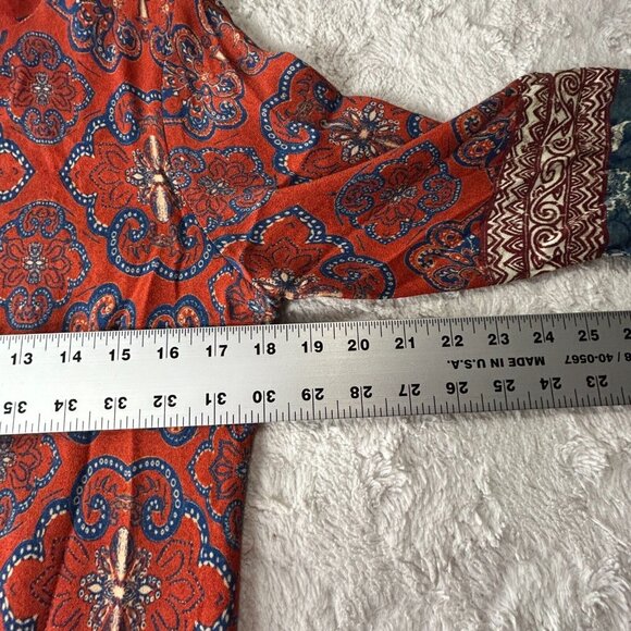 Desigual Women's Tina Dress Size 38 Red/Blue Paisley Print 3/4 Sleeve Mini Shift - Picture 7 of 9